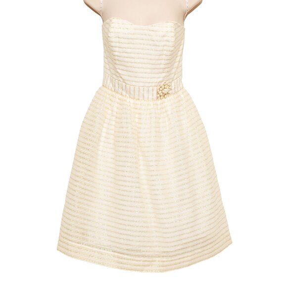 LILLY PULITZER Strapless White & Gold Embellished Sweetheart Mini Dress Size 4 - Picture 11 of 16